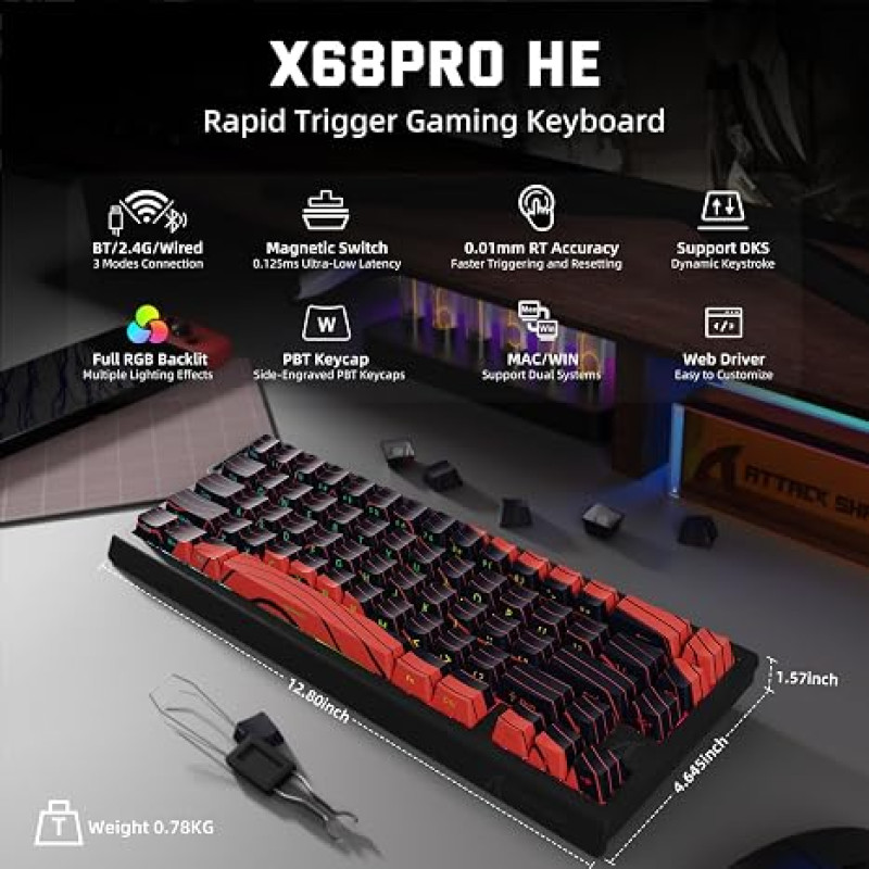 Attack Shark X68 Pro HE Black Red-Contour Line